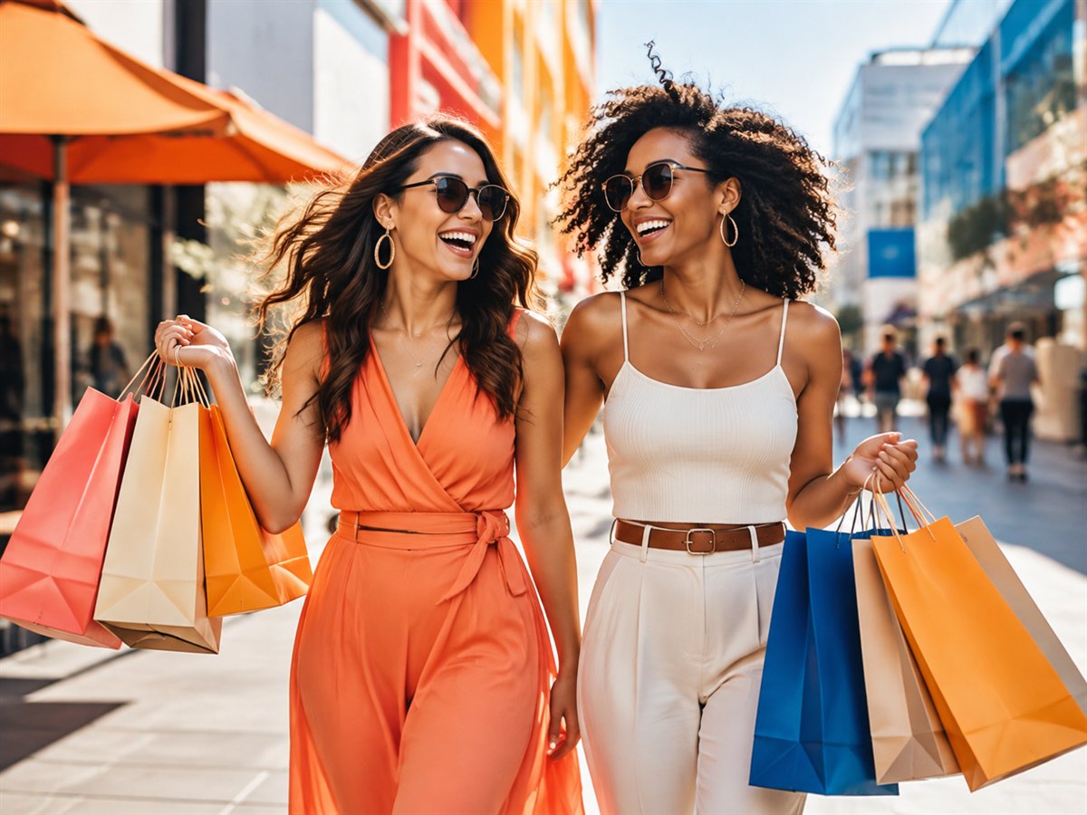 Friends enjoying a lively shopping trip together